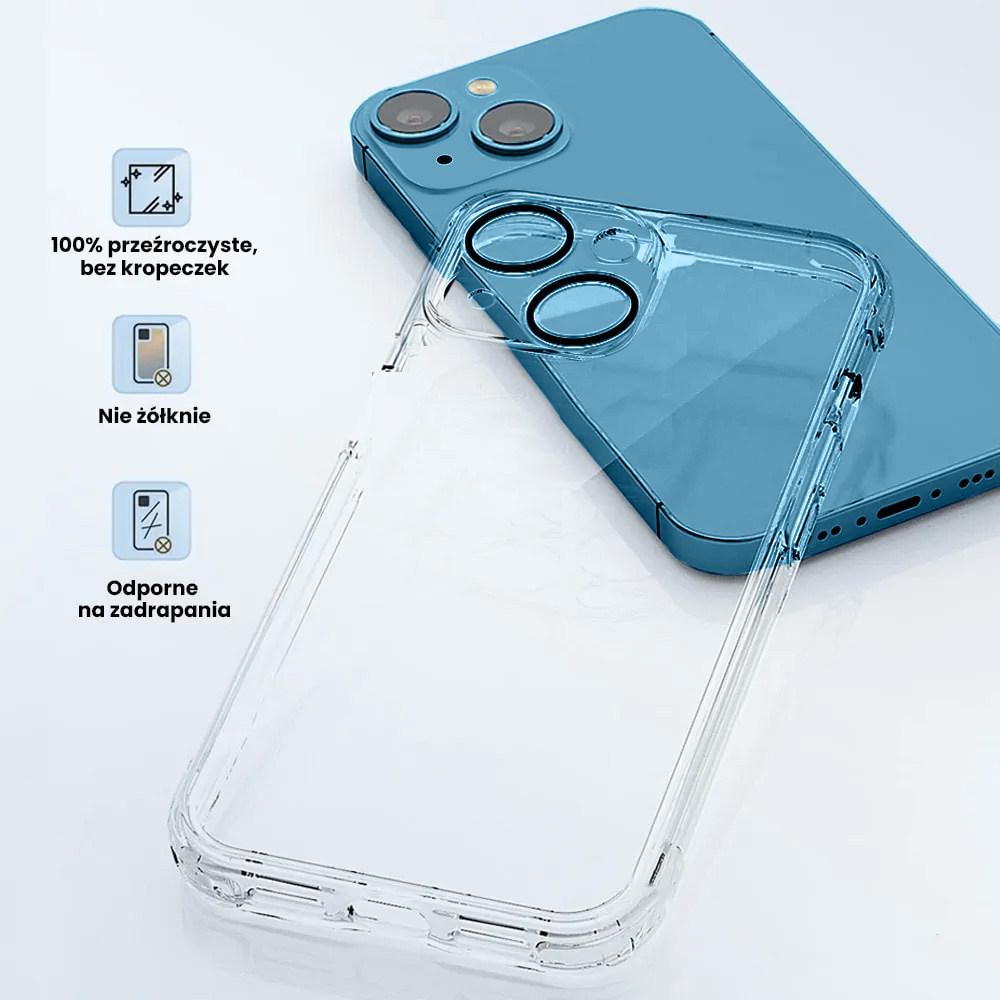 Etui do iPhone 13 Premium Protect Full Cover z osłoną kamery i obiektywów 9H, przeźroczyste (OUTLET)