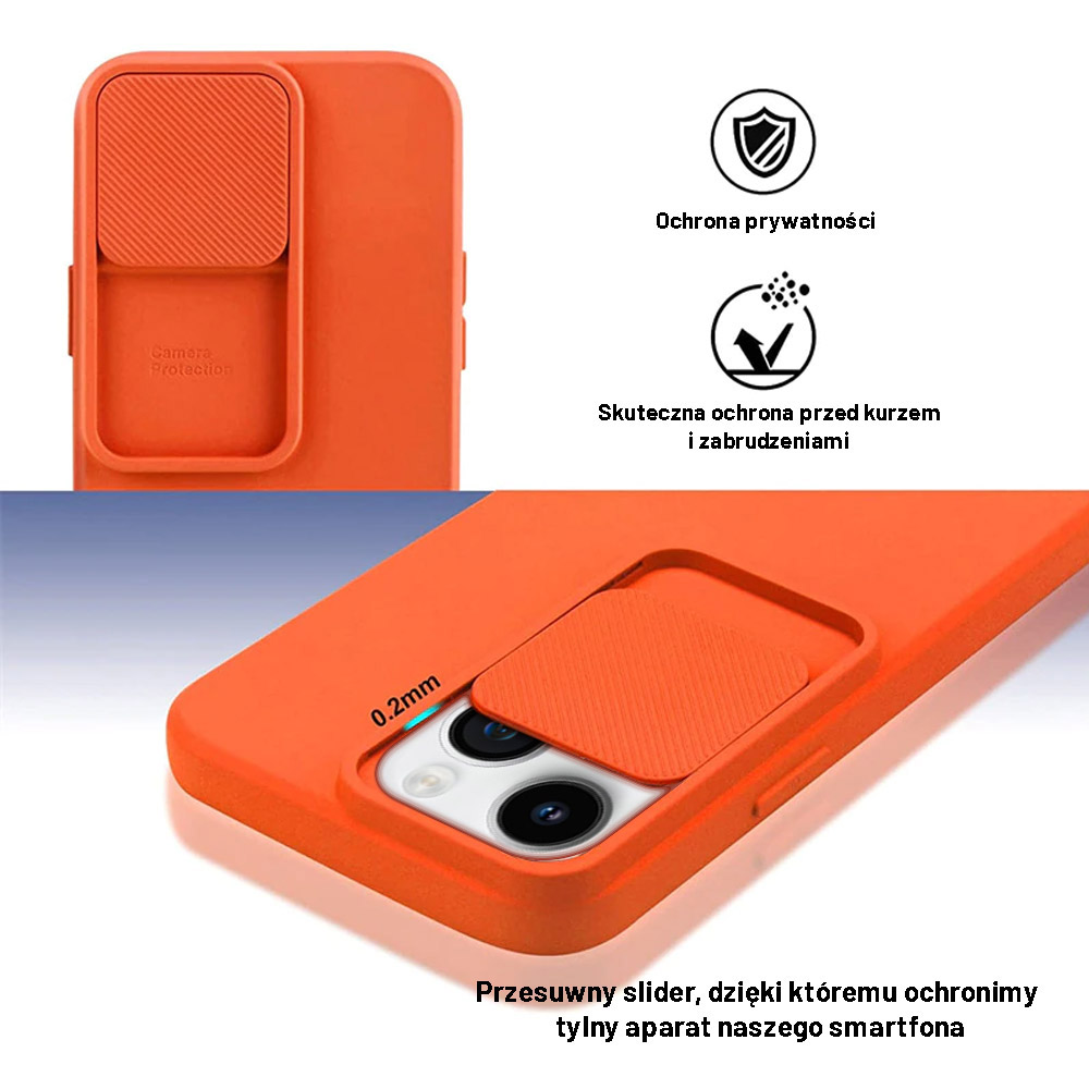 Etui do iPhone 13 Pro Silicone Camera Cover, ruchoma osłona kamery, pomarańczowe