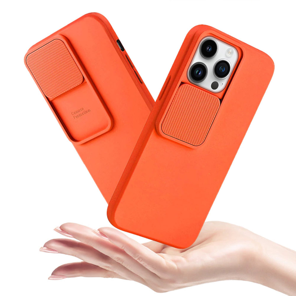 Etui do iPhone 13 Pro Silicone Camera Cover, ruchoma osłona kamery, pomarańczowe