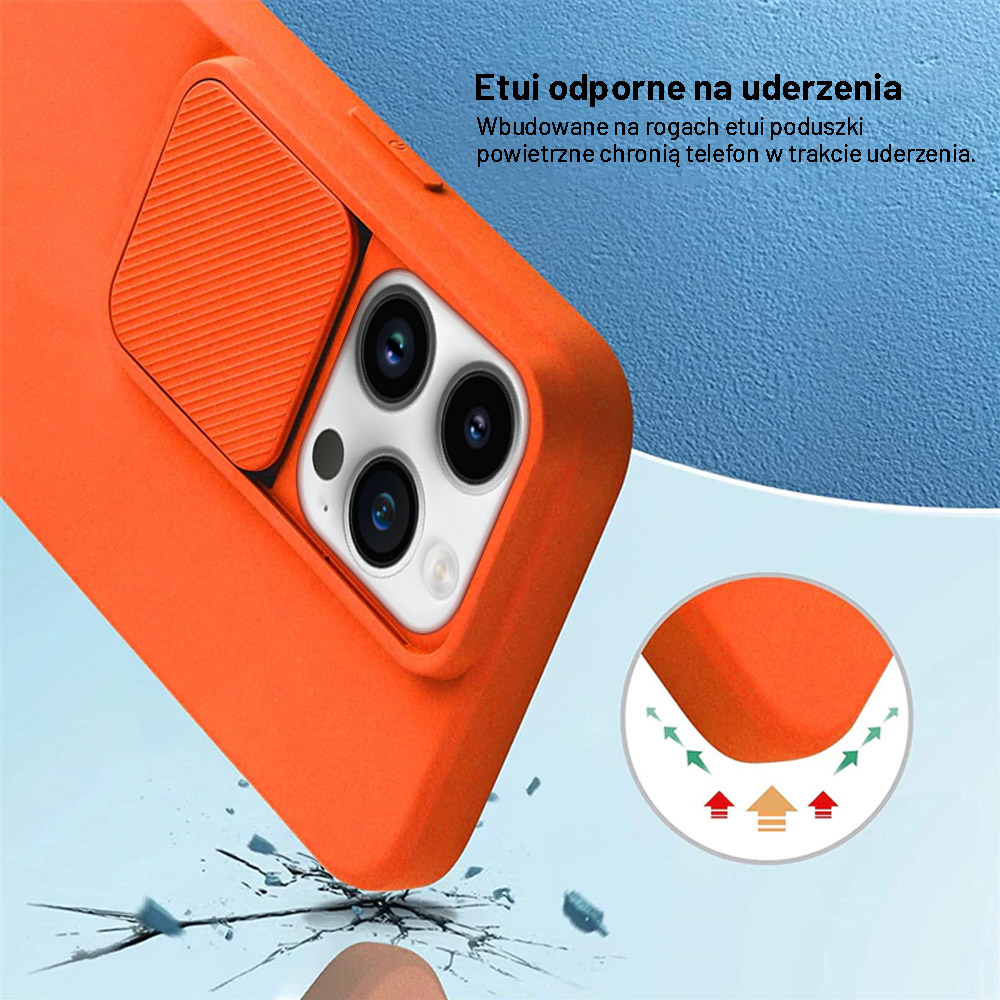 Etui do iPhone 13 Pro Silicone Camera Cover, ruchoma osłona kamery, pomarańczowe