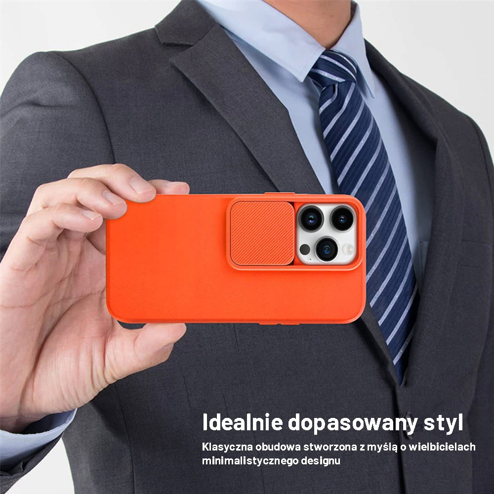 Etui do iPhone 13 Pro Silicone Camera Cover, ruchoma osłona kamery, pomarańczowe