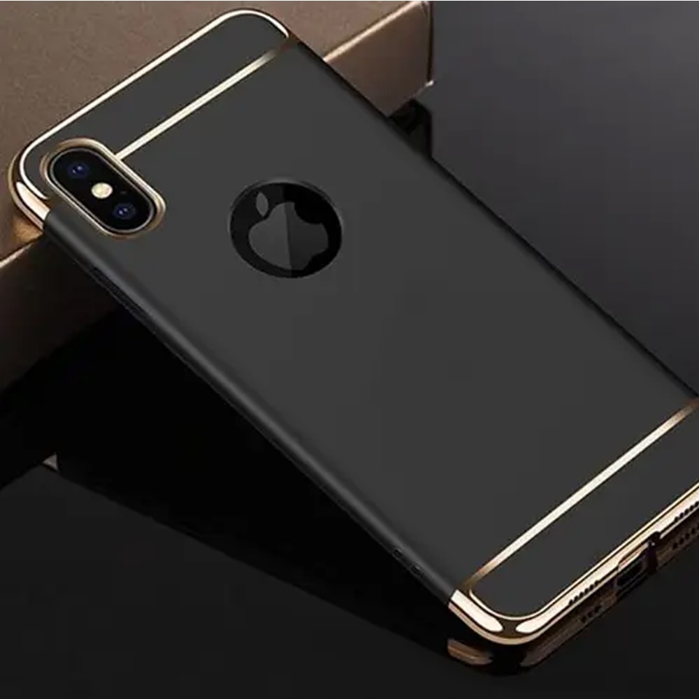 Etui do iPhone XR eleganckie cienkie ze zdobieniami i widocznym logo, czarne