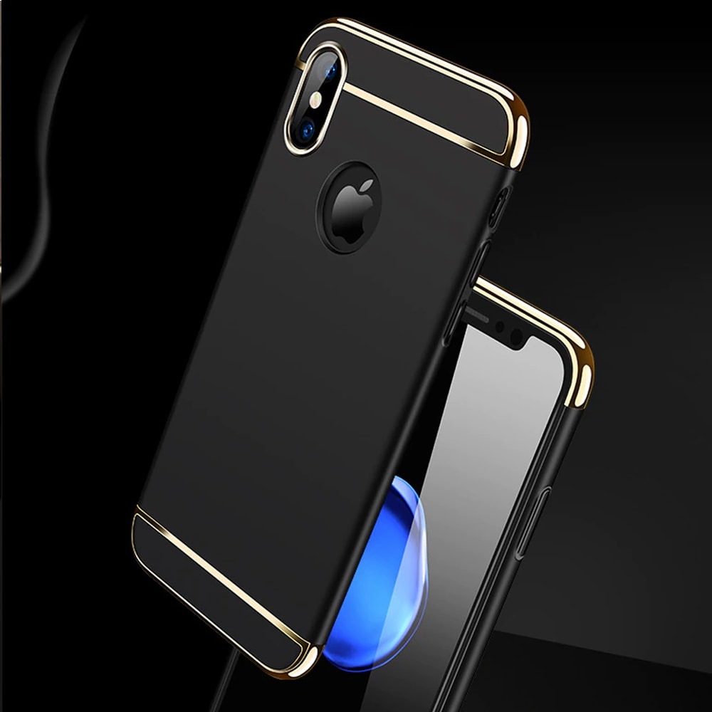 Etui do iPhone XR eleganckie cienkie ze zdobieniami i widocznym logo, czarne
