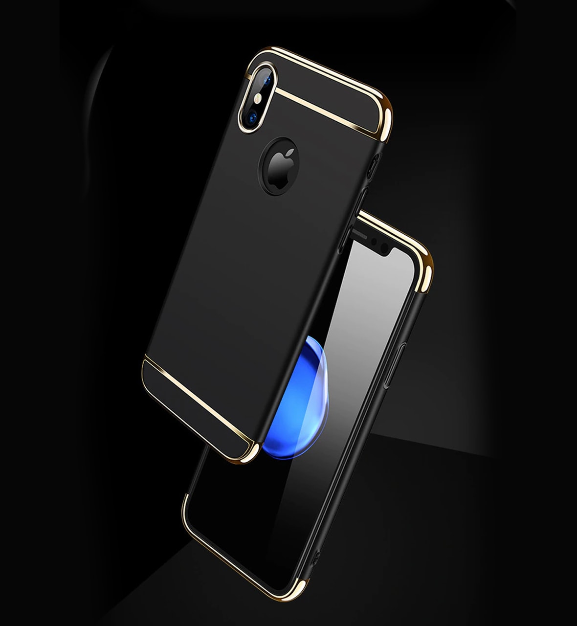 Etui do iPhone XR eleganckie cienkie ze zdobieniami i widocznym logo, czarne