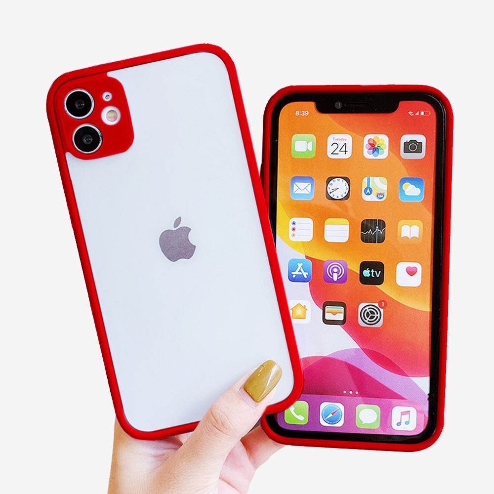 Etui do iPhone 11 Soft Matt protect czerwone silikonowe z kolorowymi przyciskami