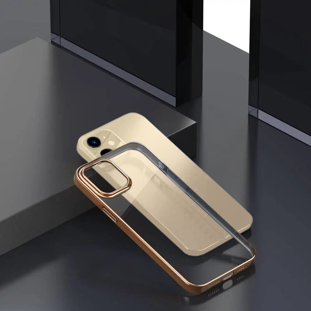 Etui do iPhone 13 Pro JETech Simple Metallic gold przeźroczyste z ramką w kolorze złota