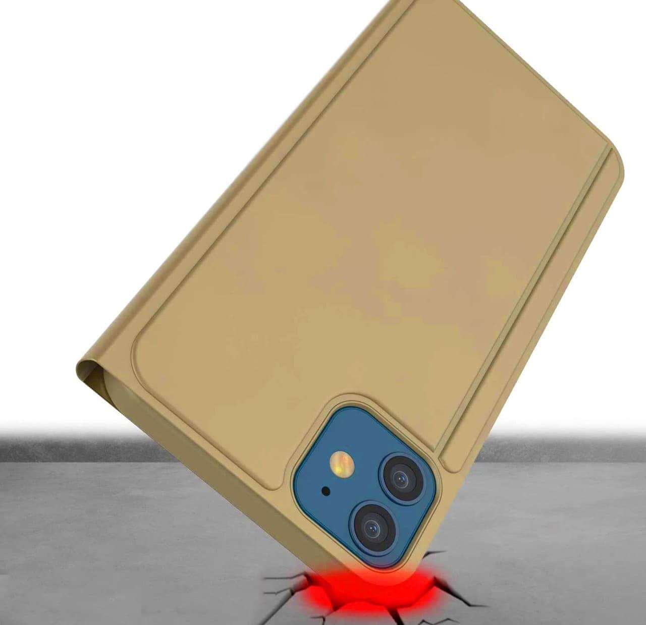 Etui do iPhone 13 Mirror View zamykane typu książka, eleganckie lustrzane, złote (OUTLET)