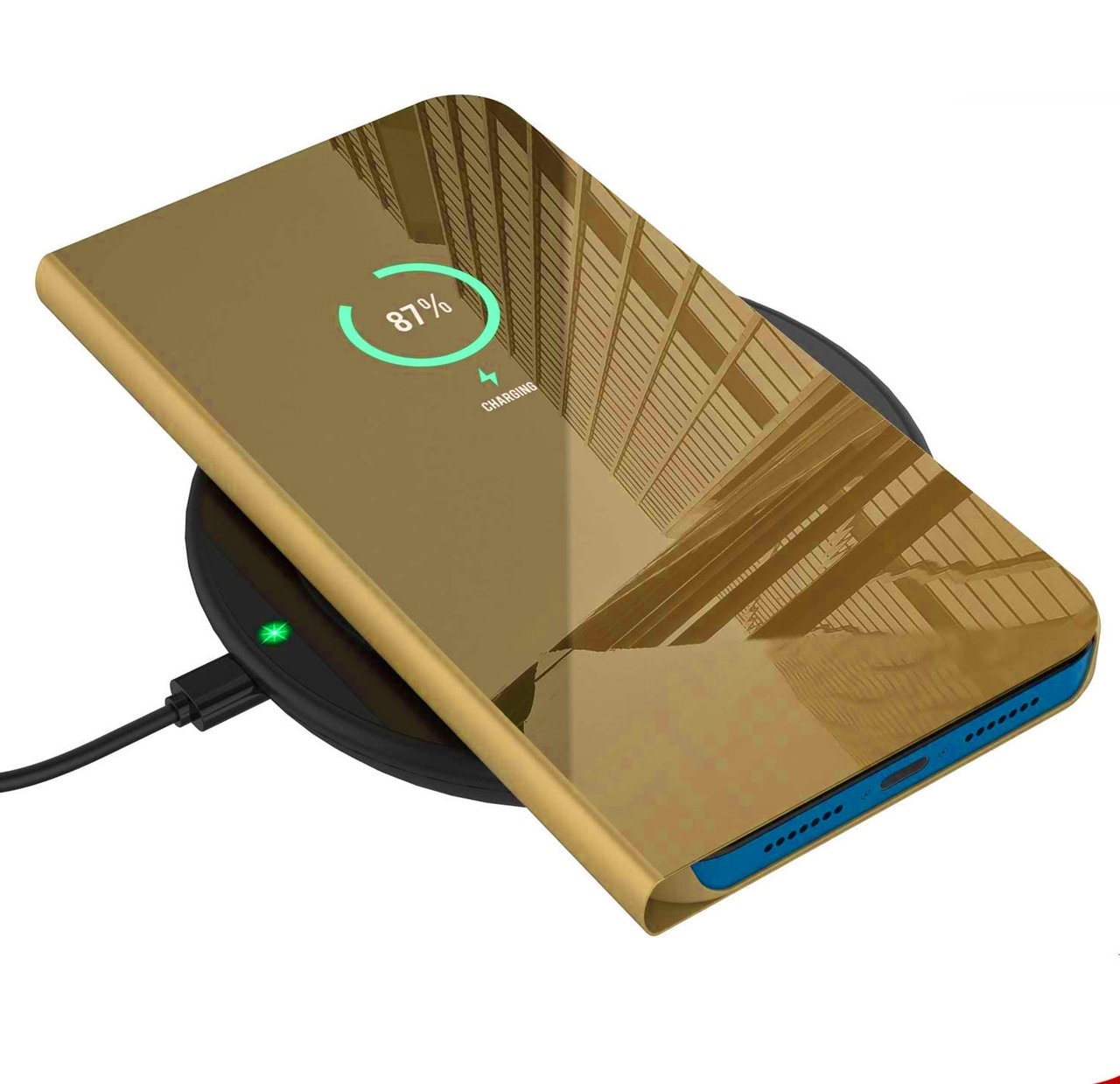 Etui do iPhone 13 Mirror View zamykane typu książka, eleganckie lustrzane, złote (OUTLET)