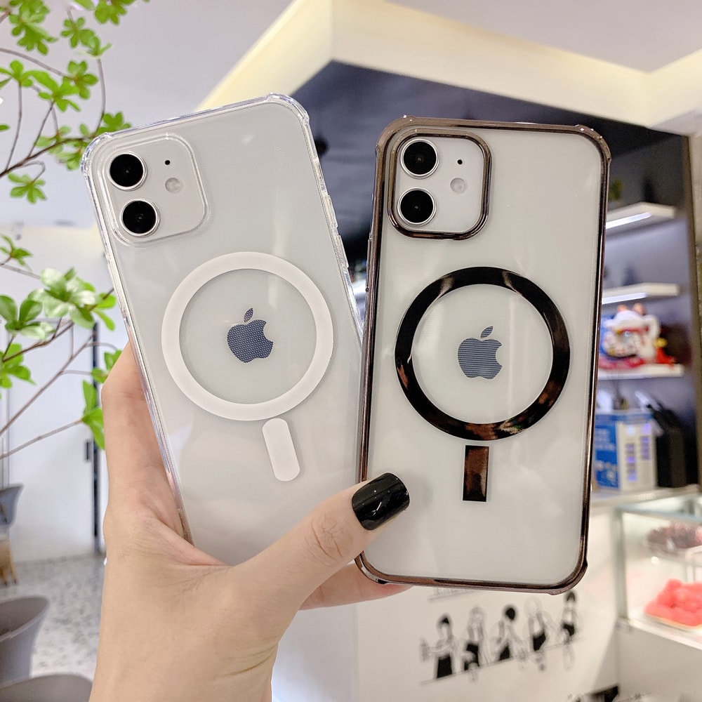 Etui do iPhone 12 MagSafe Protect transparentne ze złotą ramką (OUTLET)