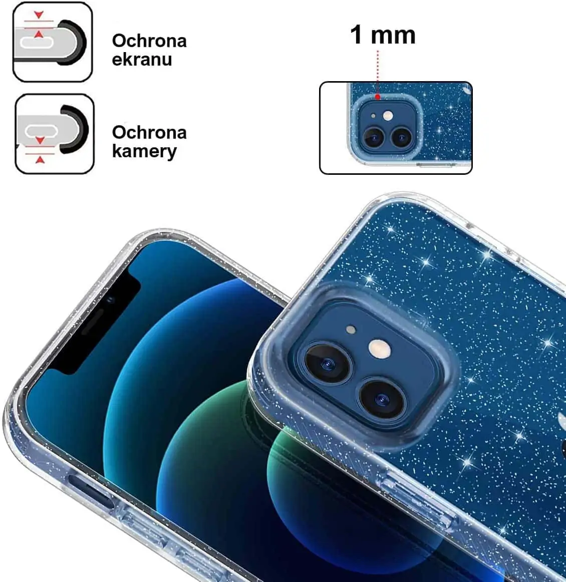 Etui do iPhone 12 błyszczące VIP luksusowe przezroczyste. Śliczne etui brokatowe dla kobiety