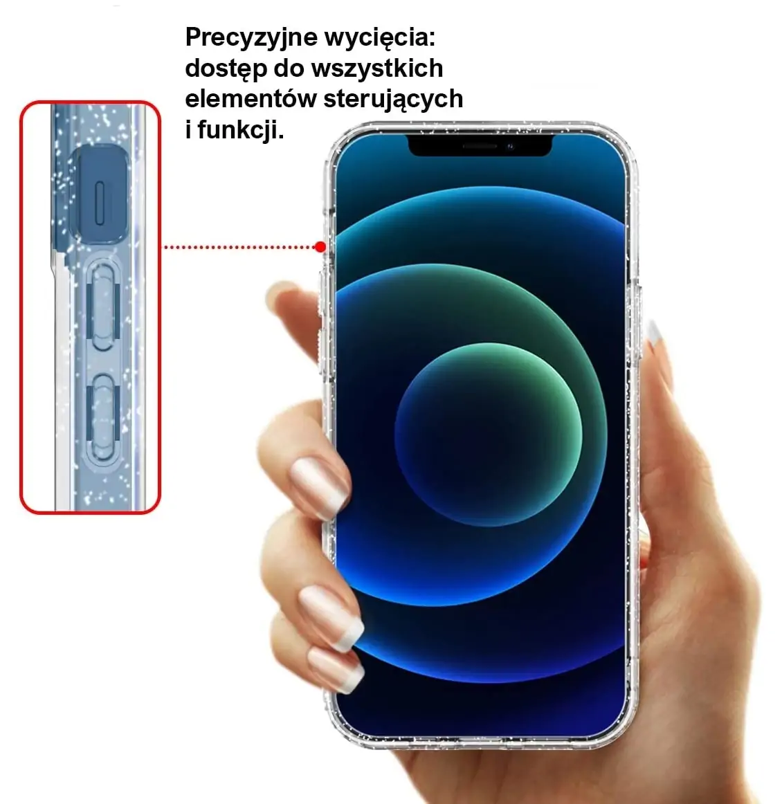 Etui do iPhone 12 błyszczące VIP luksusowe przezroczyste. Śliczne etui brokatowe dla kobiety