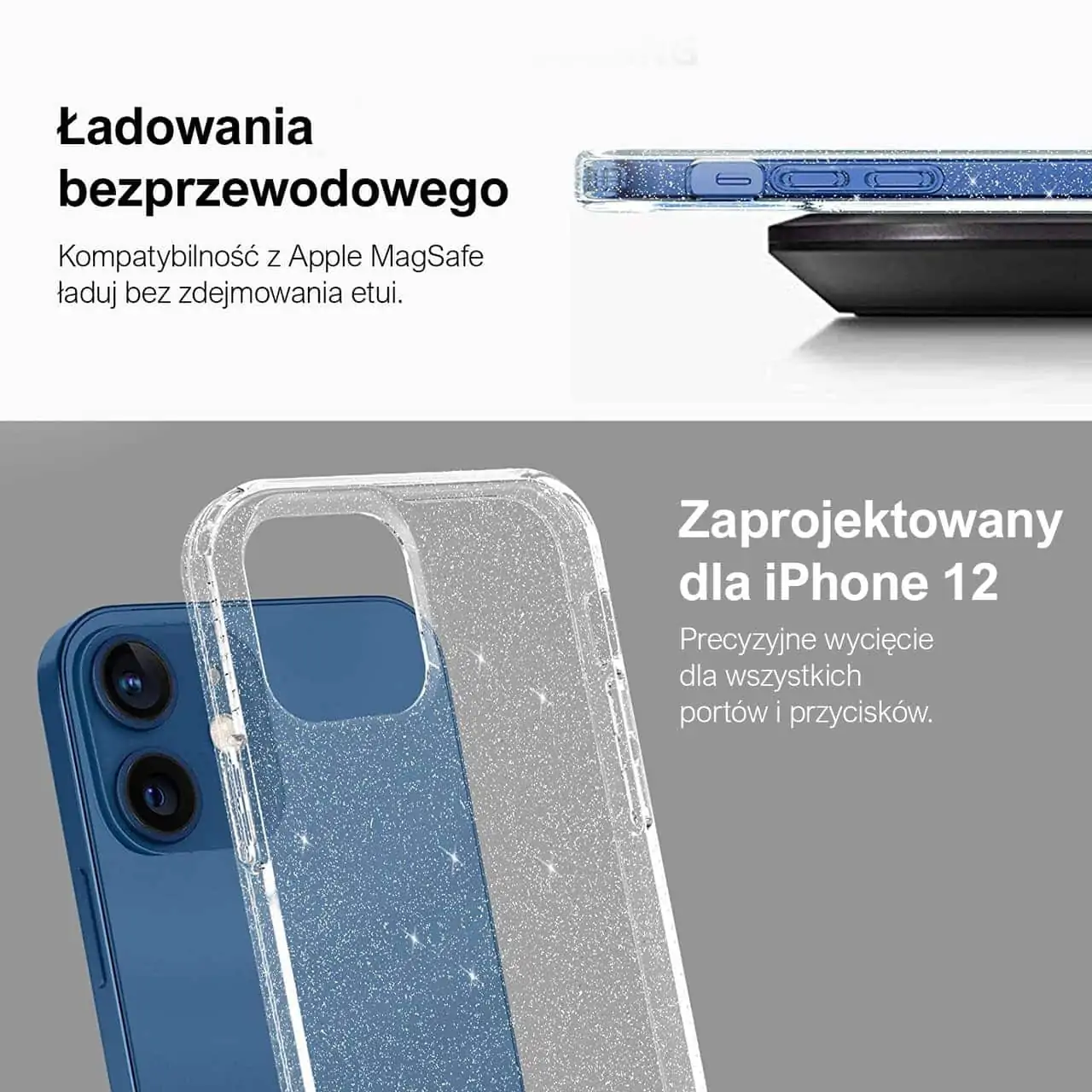 Etui do iPhone 12 błyszczące VIP luksusowe przezroczyste. Śliczne etui brokatowe dla kobiety