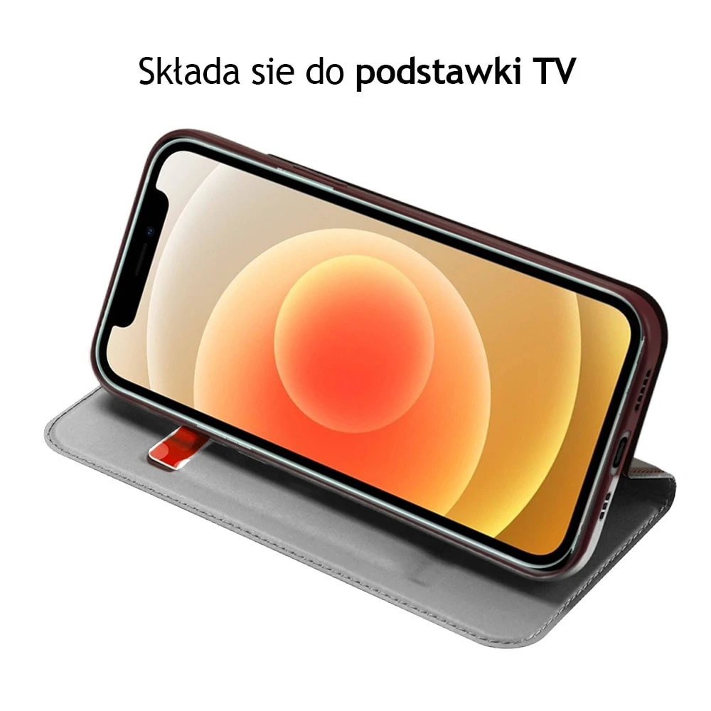Etui do iPhone 13 Pro Max eleganckie stylowe z magnetyczną klapką, burgundowe