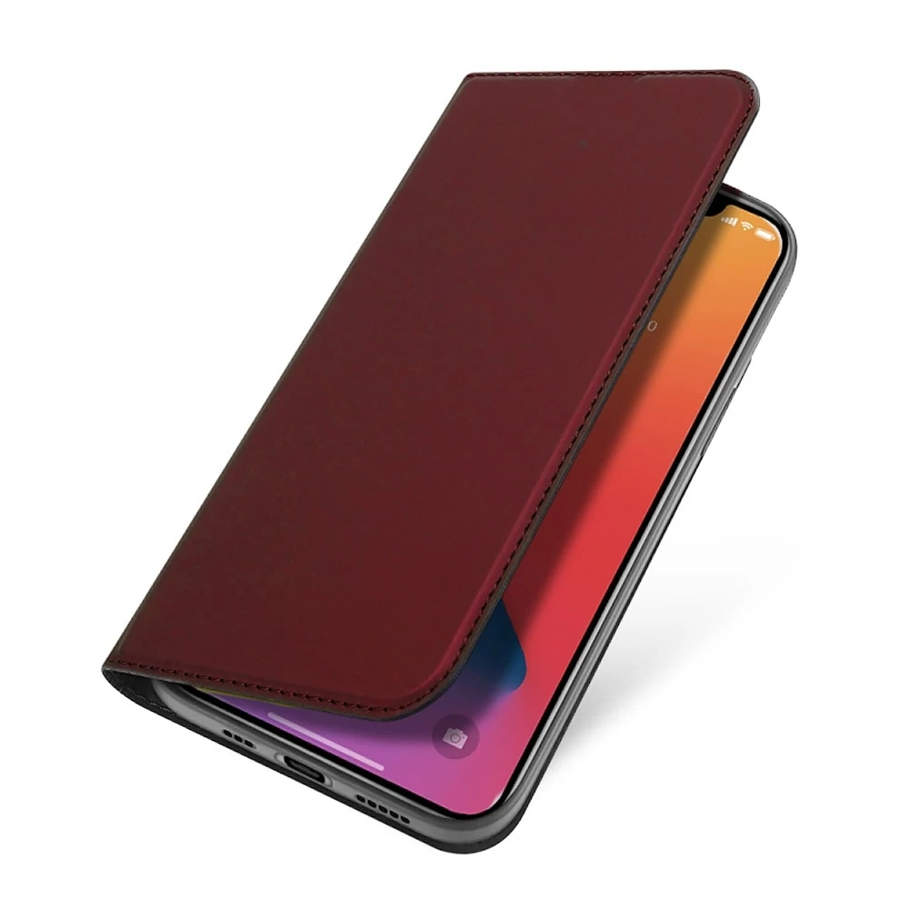 Etui do iPhone 13 Pro Max eleganckie stylowe z magnetyczną klapką, burgundowe