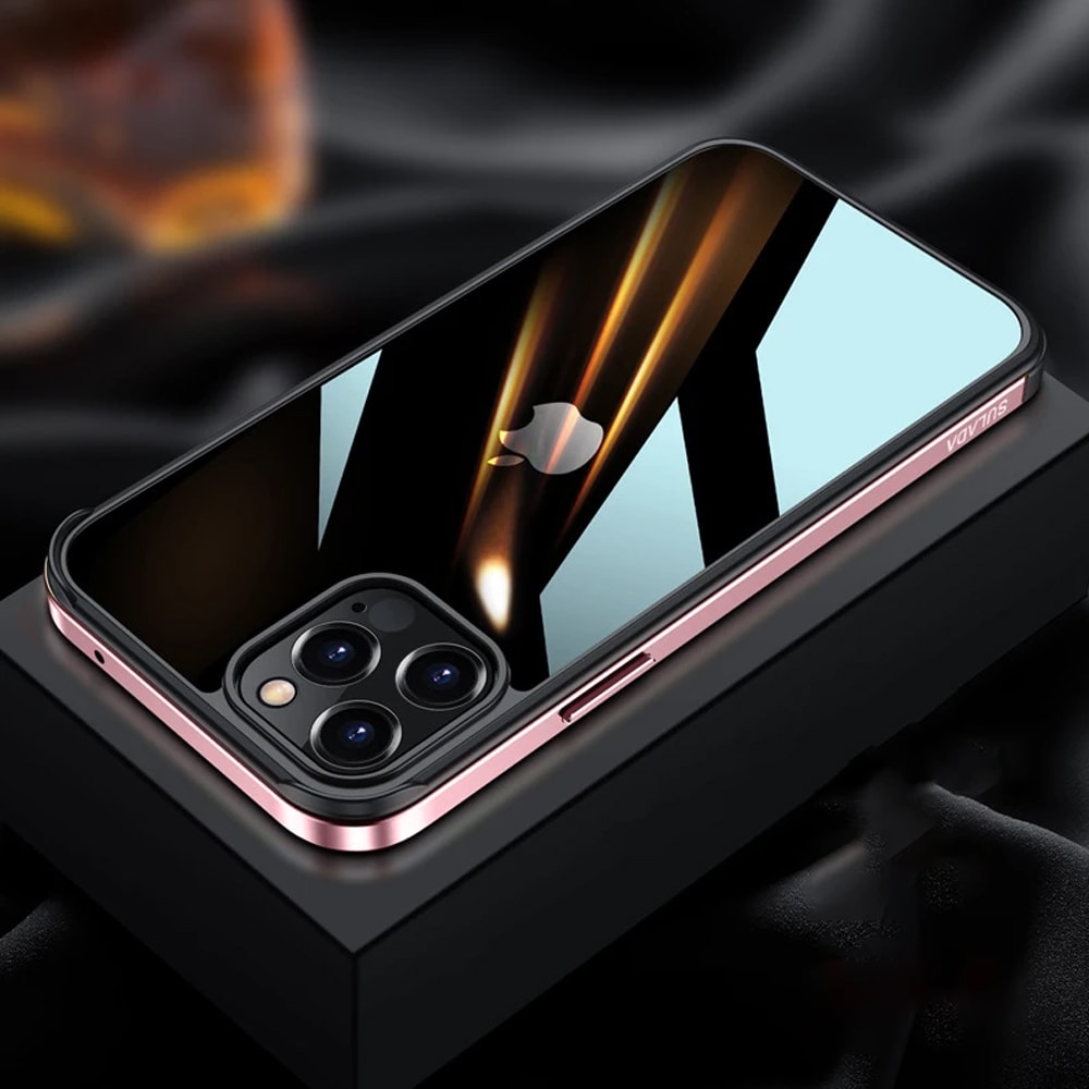 Etui do iPhone 14 Pro Max krystalicznie krystaliczny tył z metalową ramką, trwałe, eleganckie Sulada oryginal, różowe złoto