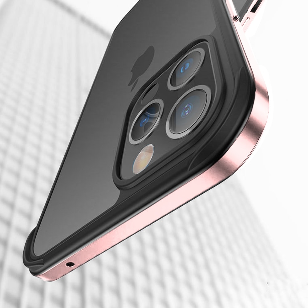 Etui do iPhone 14 Pro Max krystalicznie krystaliczny tył z metalową ramką, trwałe, eleganckie Sulada oryginal, różowe złoto