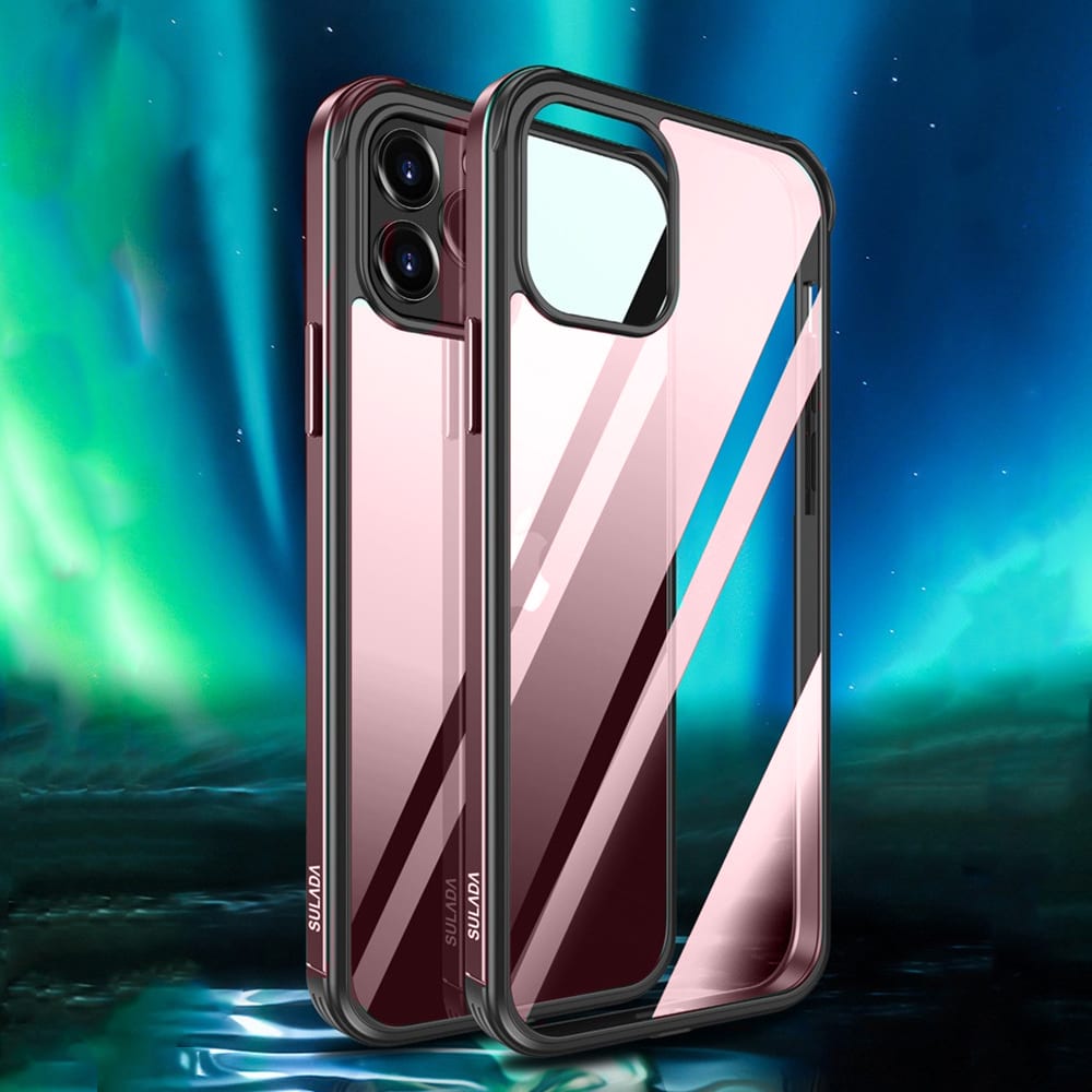 Etui do iPhone 14 Pro Max krystalicznie krystaliczny tył z metalową ramką, trwałe, eleganckie Sulada oryginal, różowe złoto