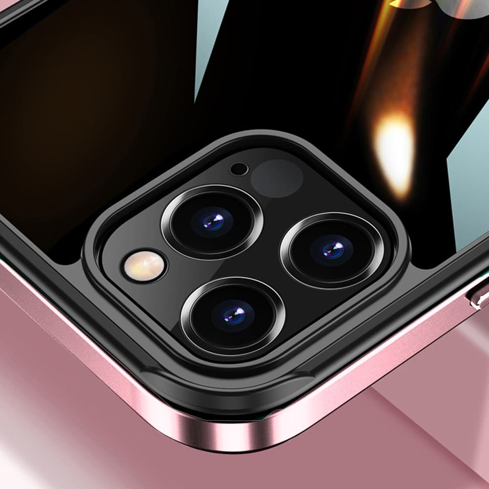 Etui do iPhone 14 Pro Max krystalicznie krystaliczny tył z metalową ramką, trwałe, eleganckie Sulada oryginal, różowe złoto