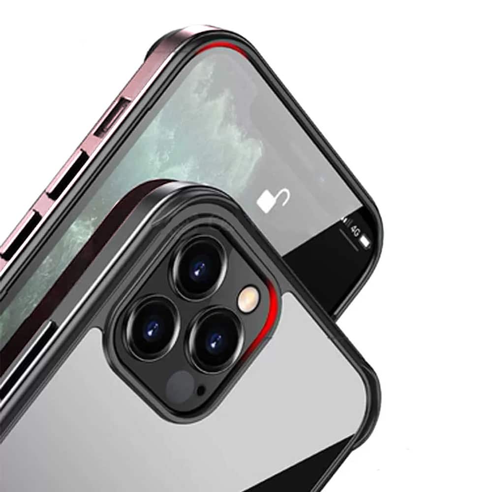 Etui do iPhone 14 Pro Max krystalicznie krystaliczny tył z metalową ramką, trwałe, eleganckie Sulada oryginal, różowe złoto