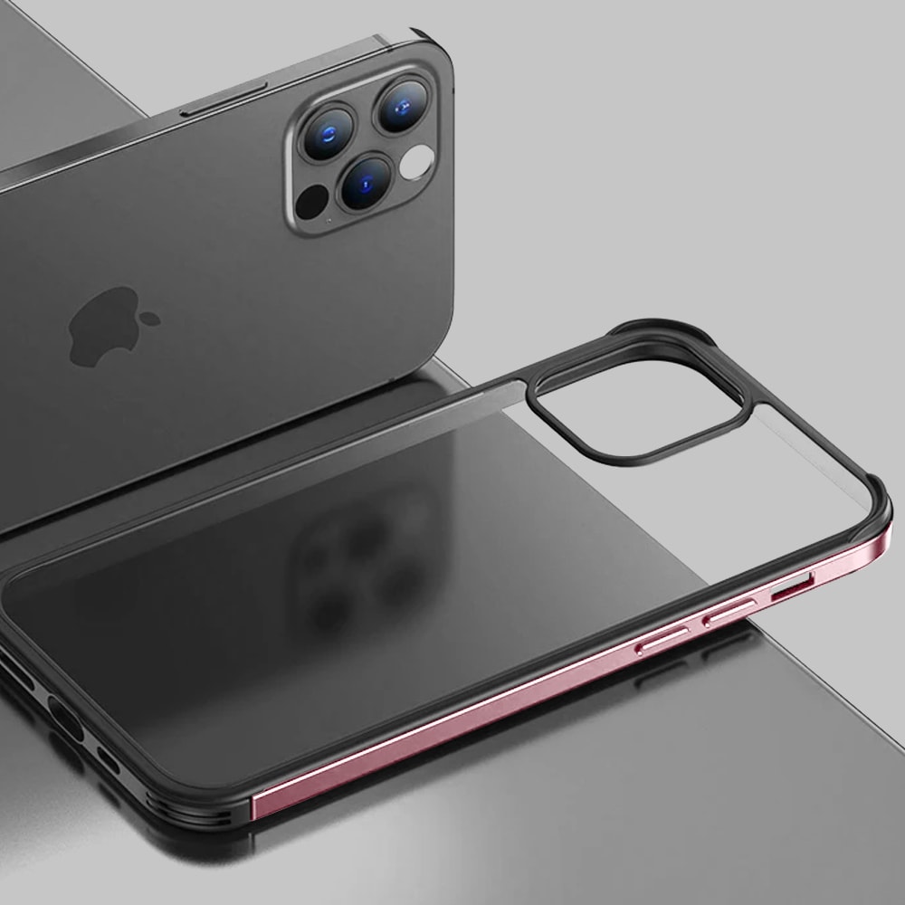 Etui do iPhone 14 Pro Max krystalicznie krystaliczny tył z metalową ramką, trwałe, eleganckie Sulada oryginal, różowe złoto