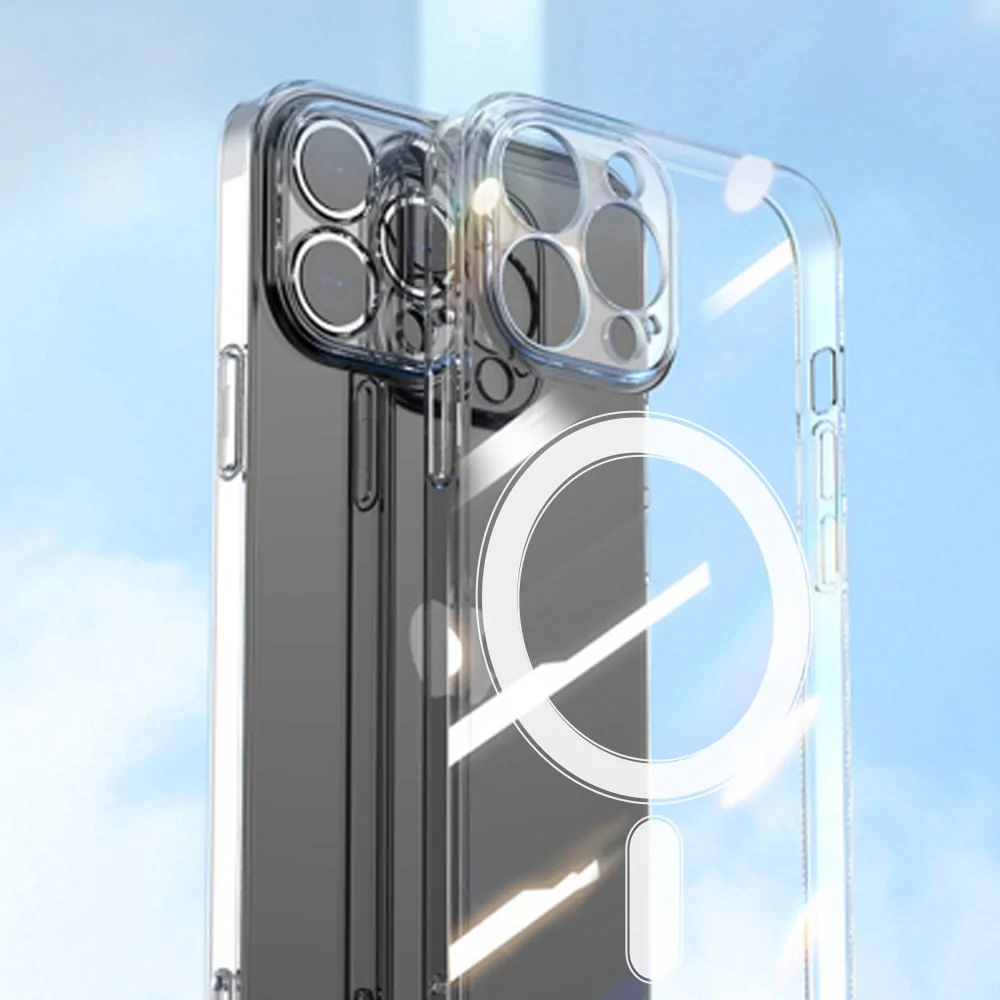 Etui do iPhone 12 Pro cienkie, przeźroczyste, z osłoną na aparat, szklany tył z MagSafe