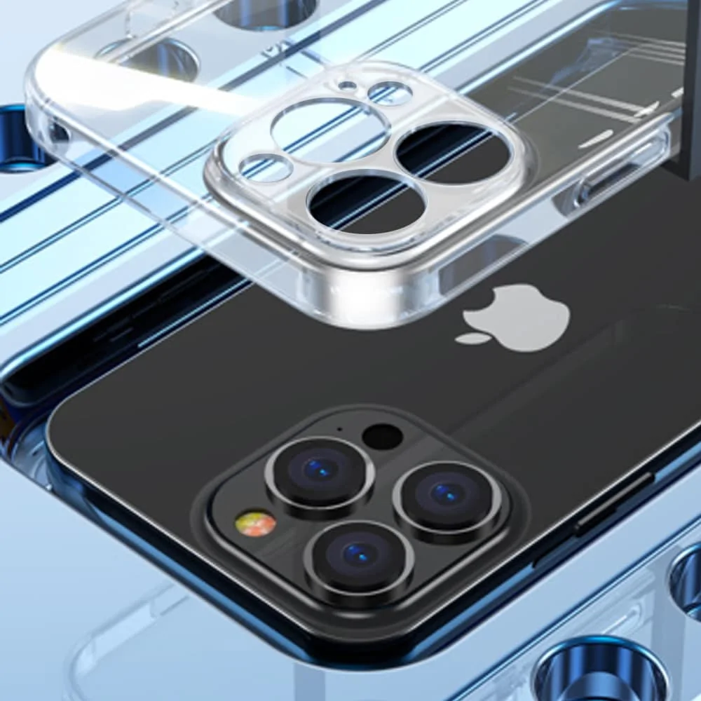 Etui do iPhone 12 Pro cienkie, przeźroczyste, z osłoną na aparat, szklany tył z MagSafe