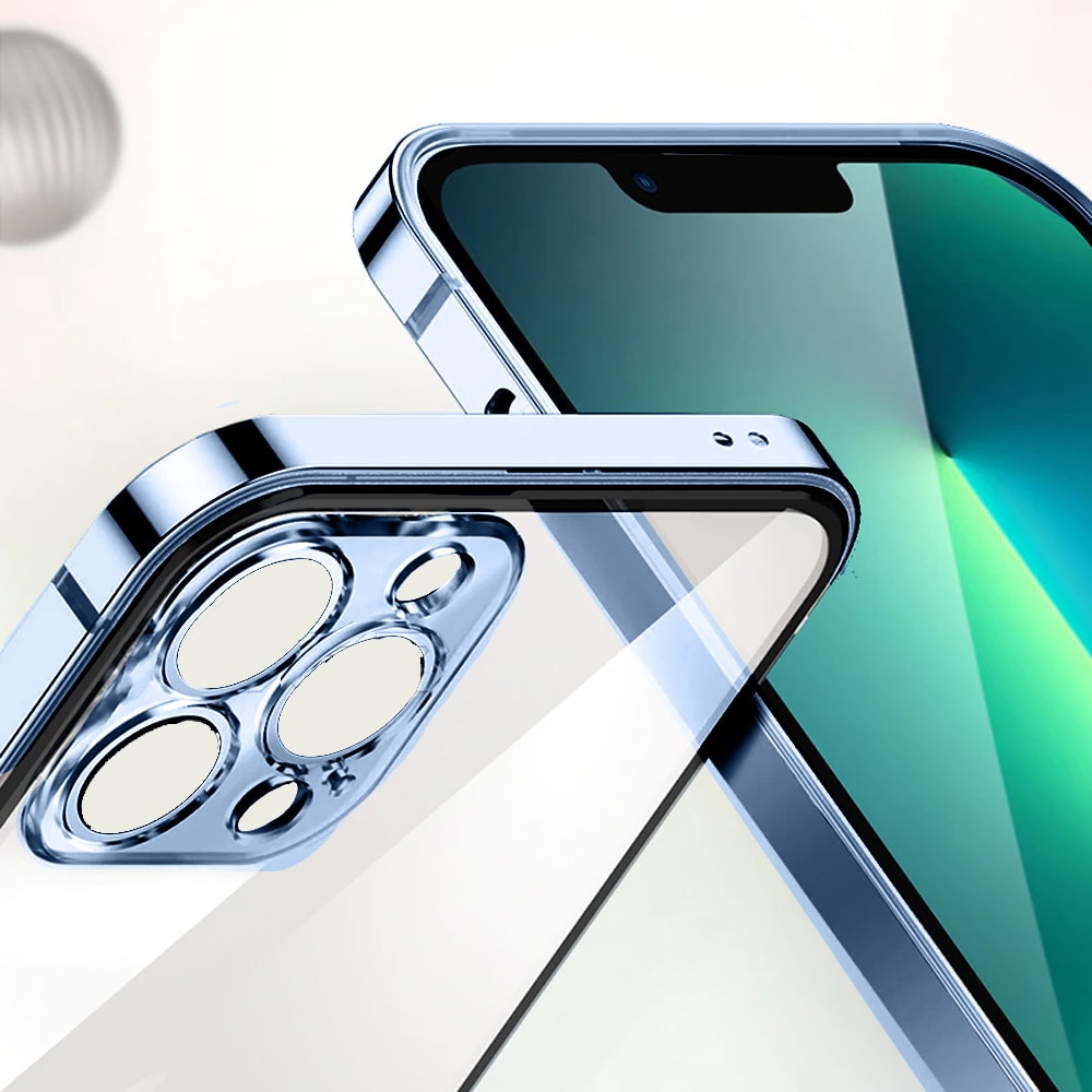 Etui do iPhone 13 Pro Max Ibizu Elite Skin ultra cienkie, krystalicznie czyste z metalową ramką, górski błękit