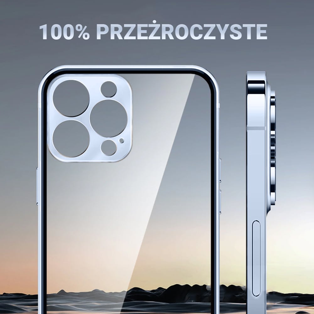 Etui do iPhone 13 Pro Max Ibizu Elite Skin ultra cienkie, krystalicznie czyste z metalową ramką, górski błękit