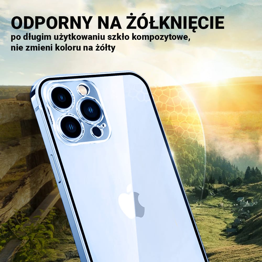 Etui do iPhone 13 Pro Max Ibizu Elite Skin ultra cienkie, krystalicznie czyste z metalową ramką, górski błękit
