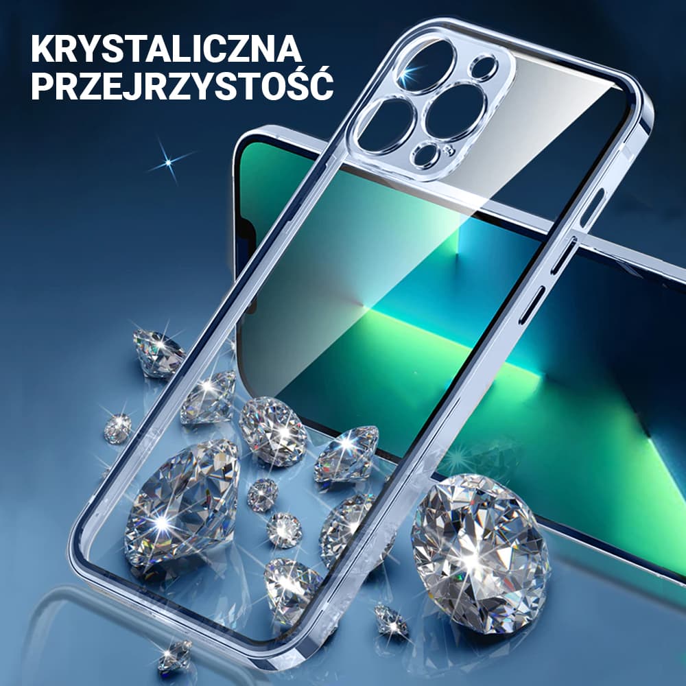Etui do iPhone 13 Pro Max Ibizu Elite Skin ultra cienkie, krystalicznie czyste z metalową ramką, górski błękit