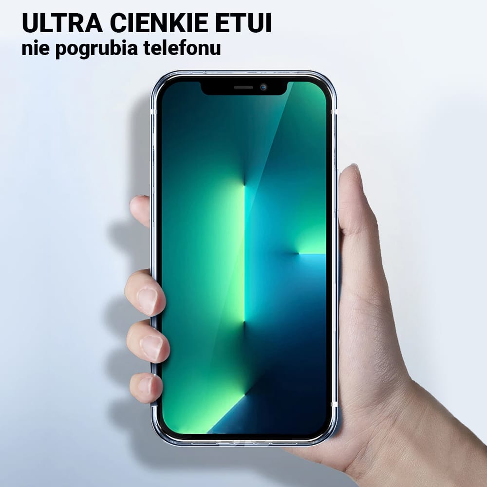 Etui do iPhone 13 Pro Max Ibizu Elite Skin ultra cienkie, krystalicznie czyste z metalową ramką, górski błękit