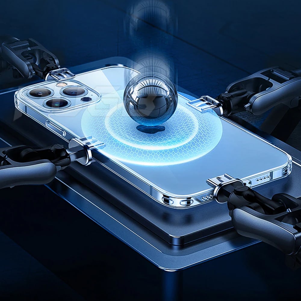 Etui do iPhone 13 Pro Max Hybrid Shadow Protect, szklany tył, ochrona obiektywów, przeźroczyste niebieskie