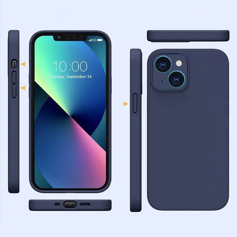 Etui do iPhone 13 Mini silikonowe z mikrofibrą soft touch z osłoną na aparat, granatowe