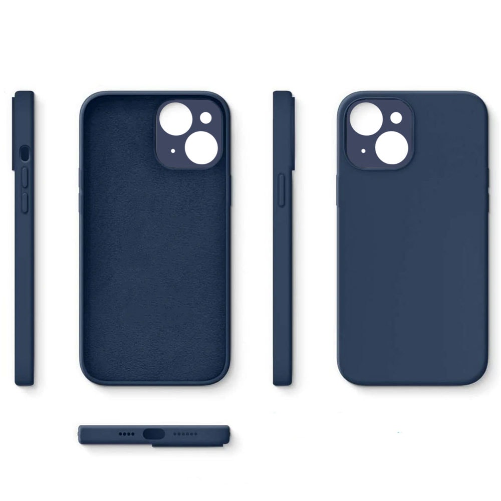 Etui do iPhone 13 Mini silikonowe z mikrofibrą soft touch z osłoną na aparat, granatowe