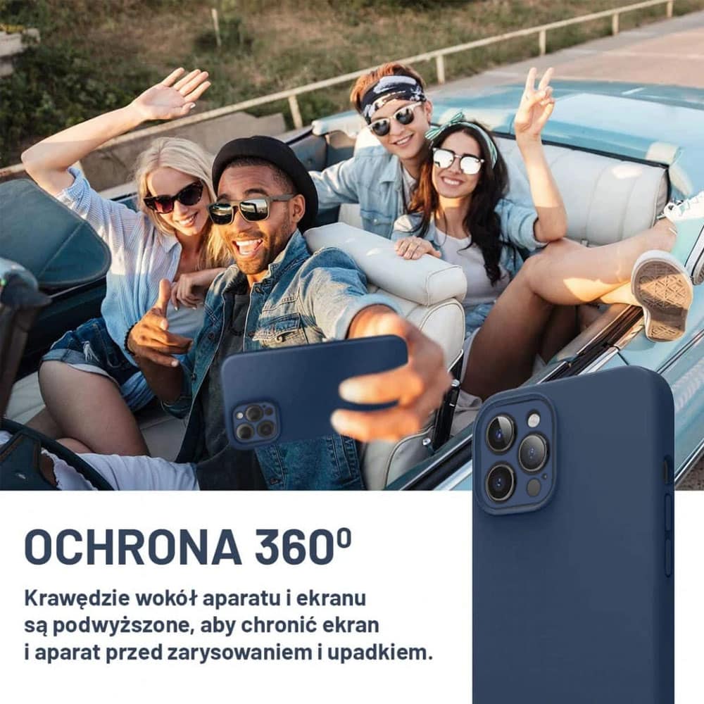 Etui do iPhone 13 Mini silikonowe z mikrofibrą soft touch z osłoną na aparat, granatowe