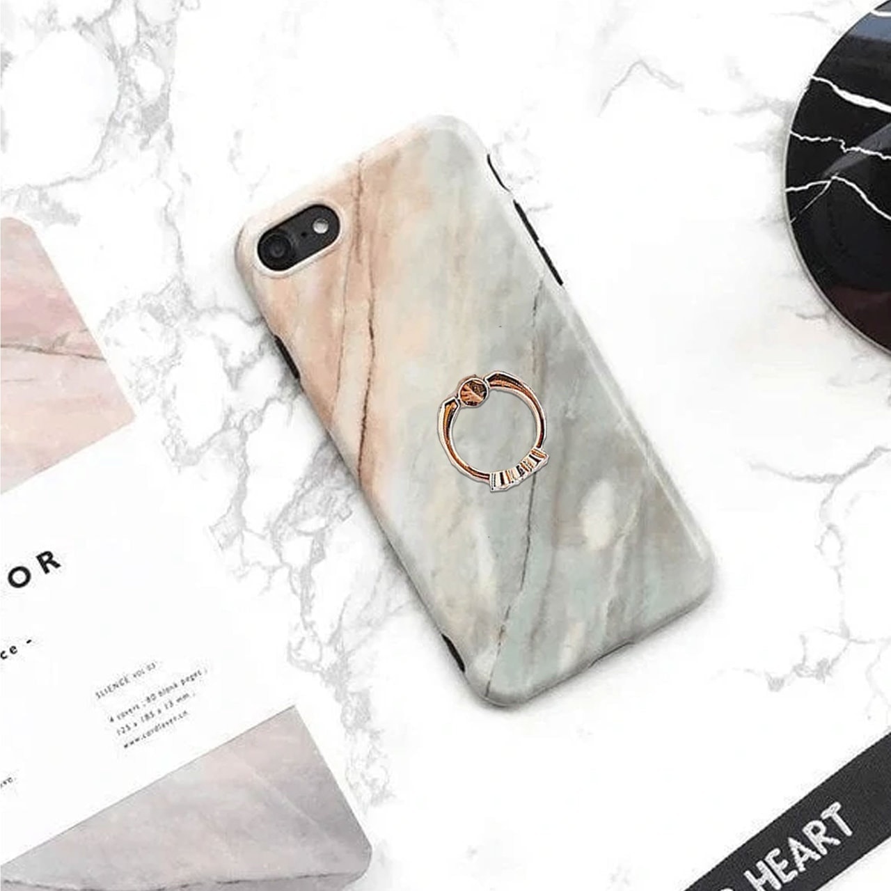 Etui do iPhone X/XS silikonowe marmurowe morska zieleń z uchwytem