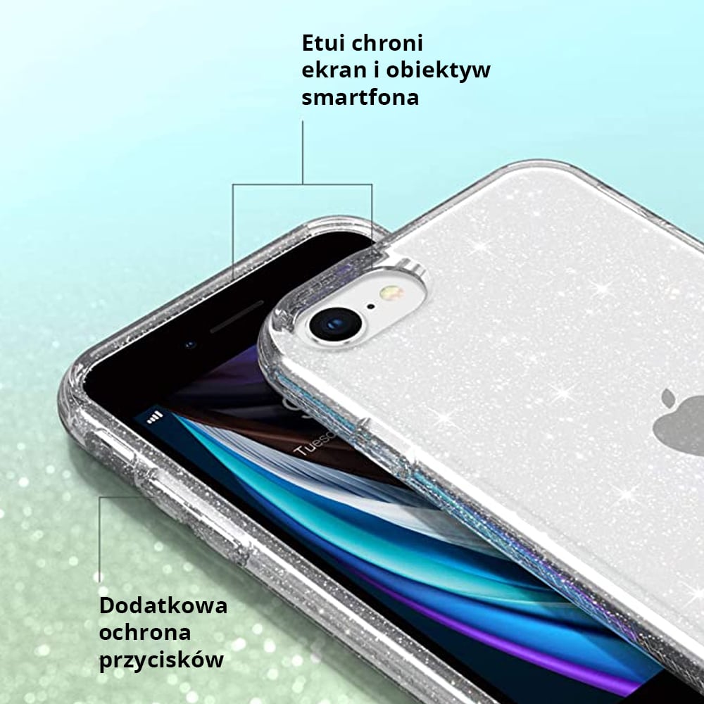 Etui do iPhone SE2022/SE2020/8/7 z brokatem ochronne przeźroczyste glitter