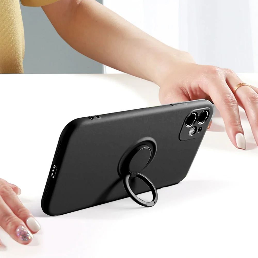 Etui do iPhone 13 Mini Magnetic Ring matowe, nie widać śladów, uchwyt magnetyczny ze smyczą, czarne