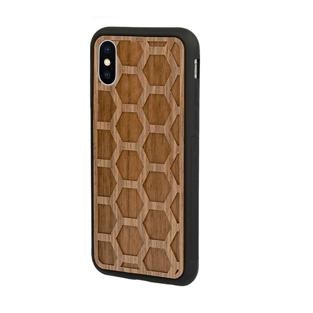 Etui do iPhone X/XS cienkie drewniane stylowe ciemny plaster miodu