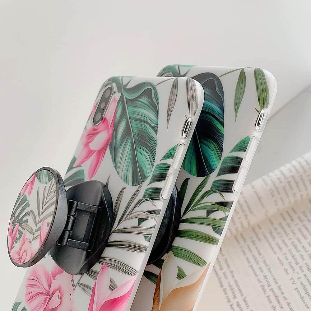 Etui kwiaty iPhone XS Max z uchwytem – Brązowy kwiat