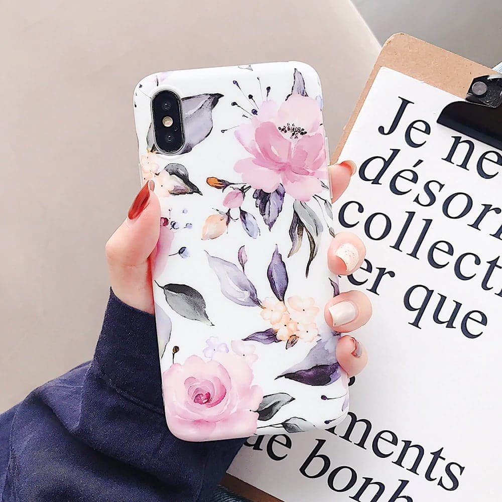 Etui kwiaty iPhone XS Max z uchwytem – BIAŁY