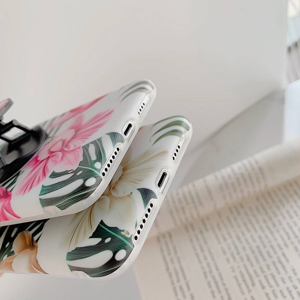 Etui kwiaty iPhone XS Max z uchwytem – Brązowy kwiat