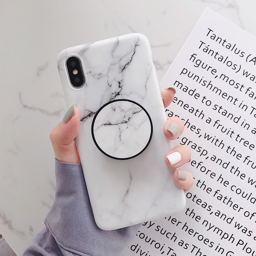 Etui marmur iPhone XS Max z uchwytem – BIAŁY