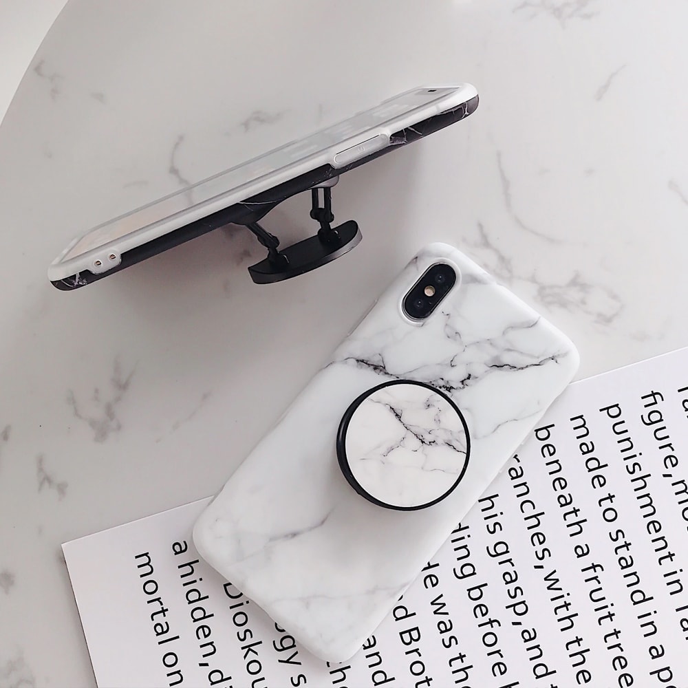 Etui marmur iPhone XS Max z uchwytem – BIAŁY