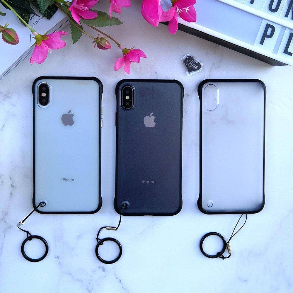 Etui do iPhone X/XS szklane z czarnymi bokami i uchwytem do trzymania