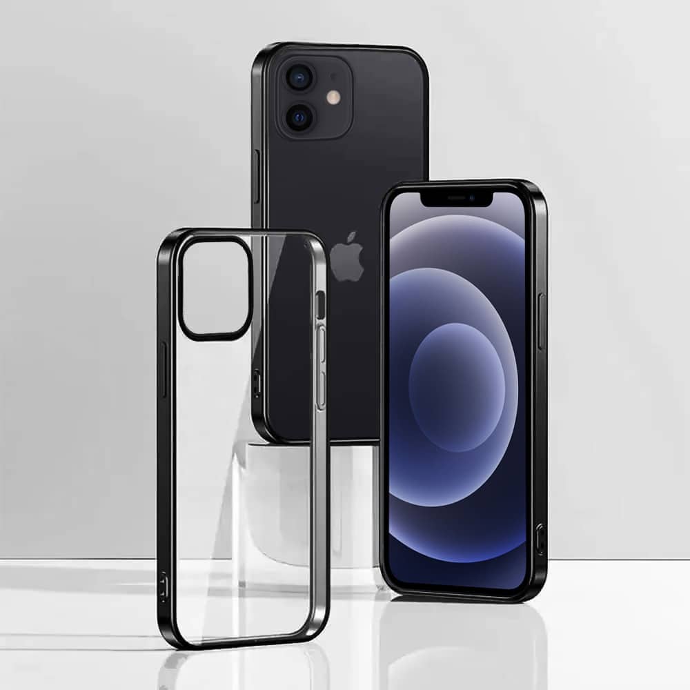 Etui do iPhone 12/12 Pro JETech Simple Metallic graphite, przeźroczyste z ramką w kolorze czarnym grafitowym (OUTLET)