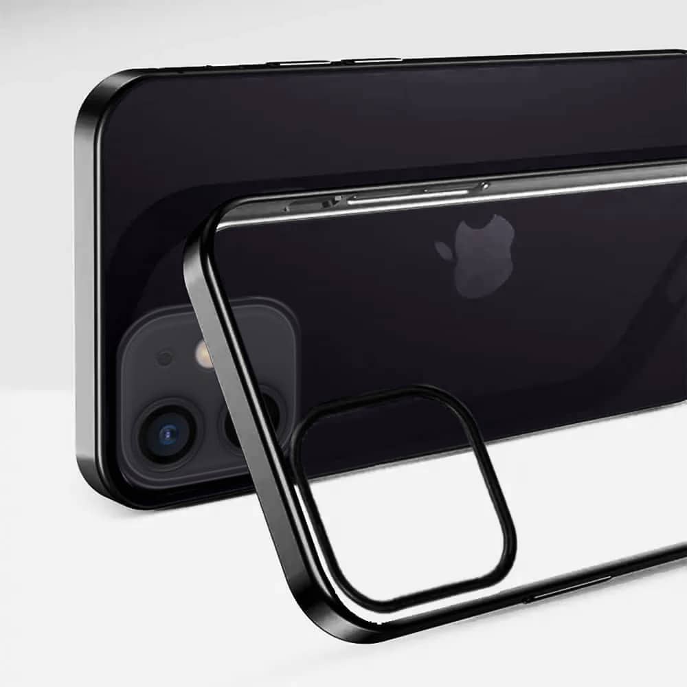 Etui do iPhone 12/12 Pro JETech Simple Metallic graphite, przeźroczyste z ramką w kolorze czarnym grafitowym (OUTLET)