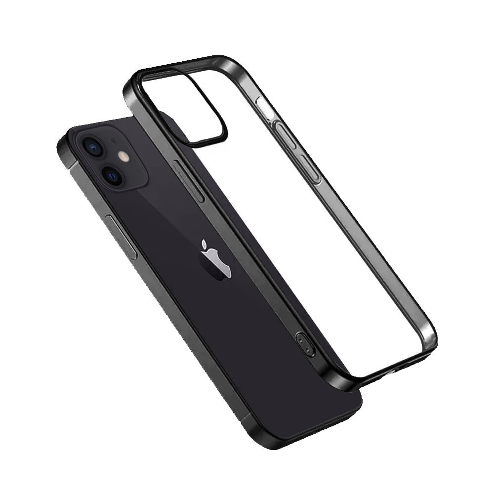 Etui do iPhone 12/12 Pro JETech Simple Metallic graphite, przeźroczyste z ramką w kolorze czarnym grafitowym (OUTLET)