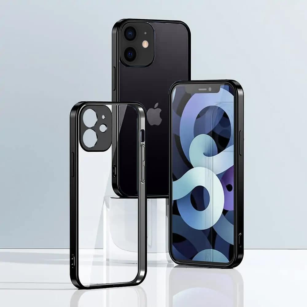 Etui JETech ochronne do iPhone 12 przeźroczysty z ochroną obiektywów, czarne