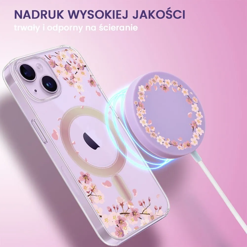 Etui na ładowarkę Magsafe kwiat wiśni w kolorze fioletowym